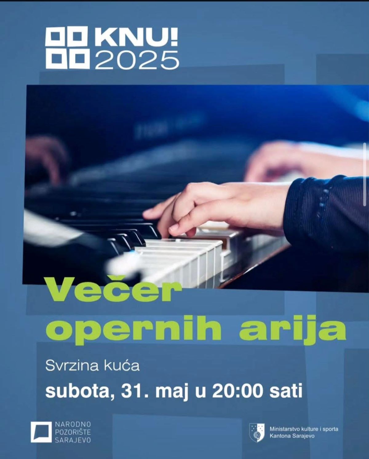 U jedinstvenom ambijentu orijentalne arhitekture Svrzine kuće, muzikom ćemo ispuniti još jednu sarajevsku noć.  U sklopu našeg programa, pozivamo vas na “Večer opernih arija”, gdje će glasovi vrhunskih solista i solistica Narodnog pozorišta Sarajevo oživjeti bezvremenske melodije Rossinija, Mozarta, Verdija, Puccinija, Bizeta i drugih.